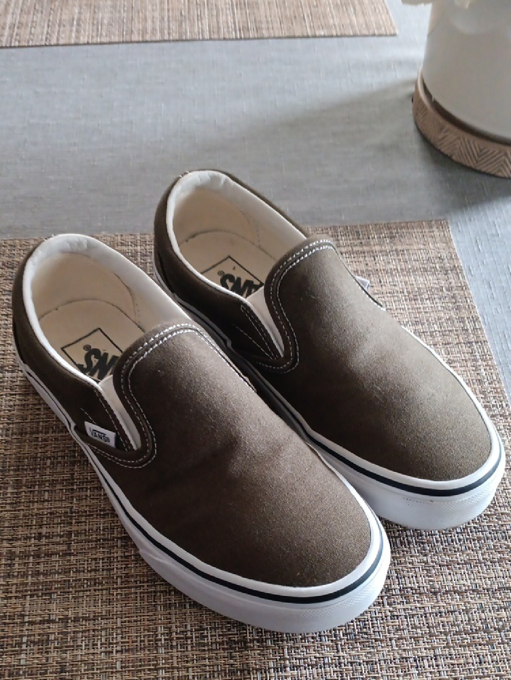 Vans Olive Slip-On Canvas Loafers with White Midsole